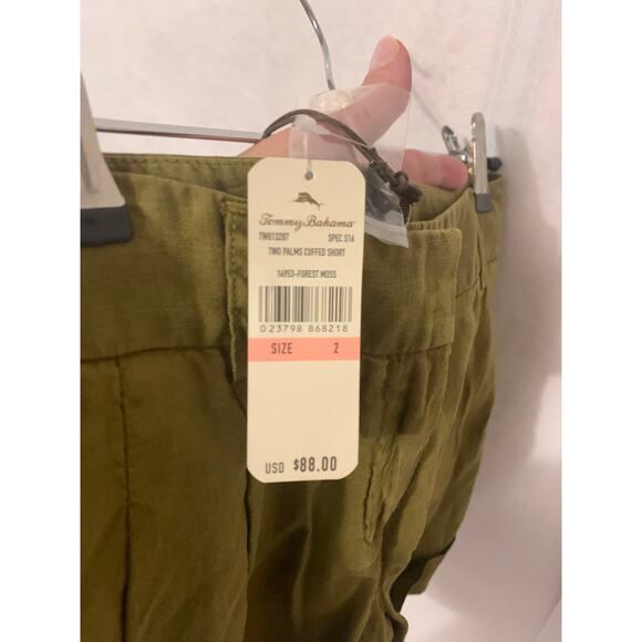 Tommy Bahama 100% Linen Two Palms Cuffed Short Forest Moss NWT Women Size 2 - Picture 4 of 7